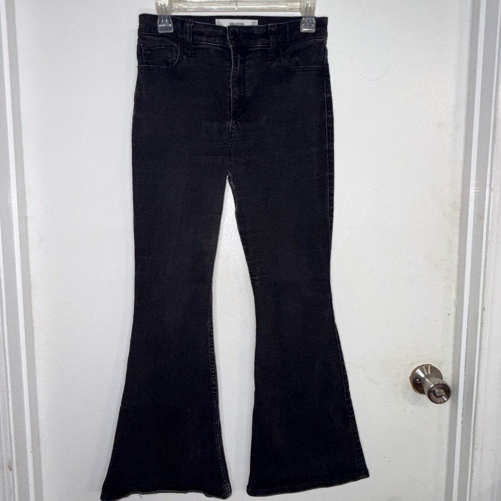 Hollister High-Rise‎ Flare Jeans Washed Black W28 Short Retro Boho Denim